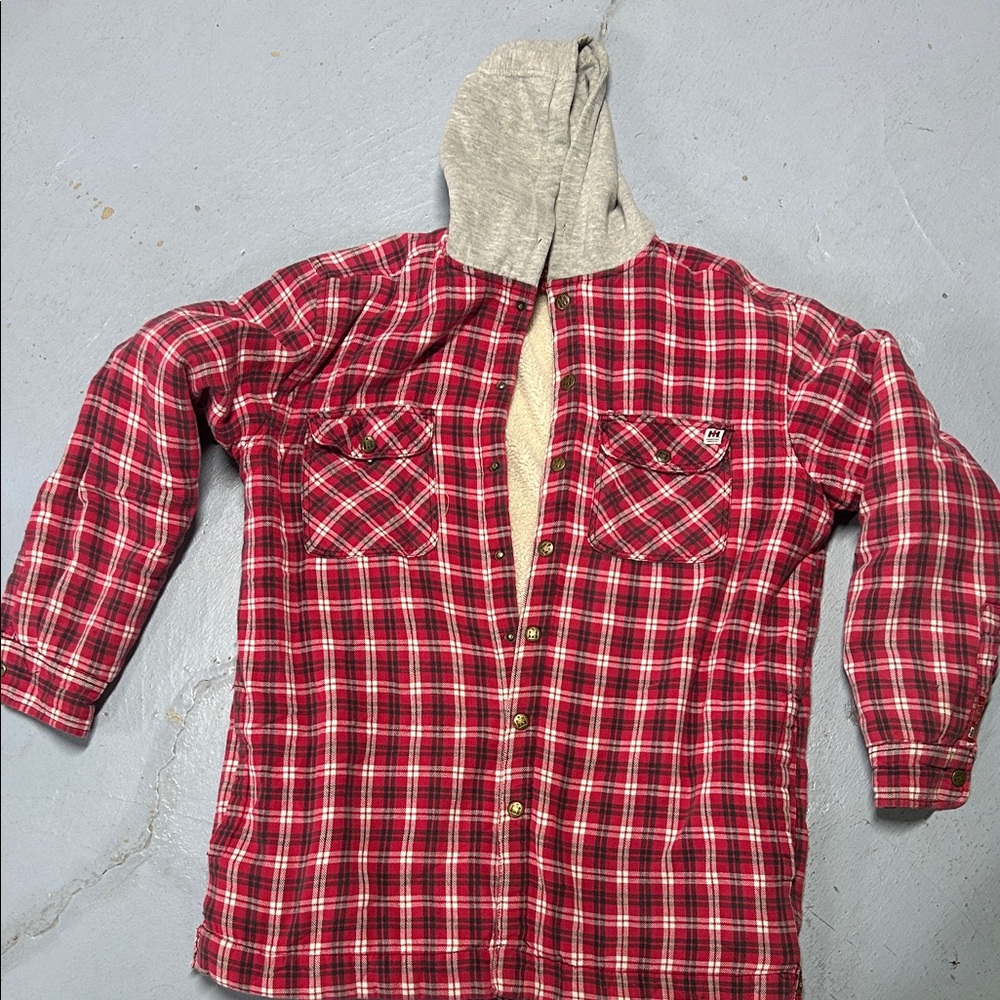 Red Plaid Hooded Men's Shirt